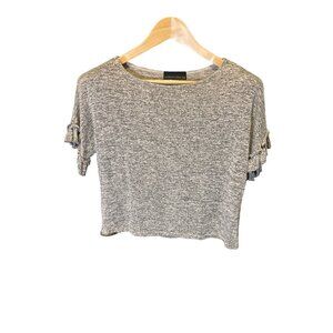 Absolutely Creative Worldwide Grey Short Ruffle Sleeve Round Neck Top SZ Small